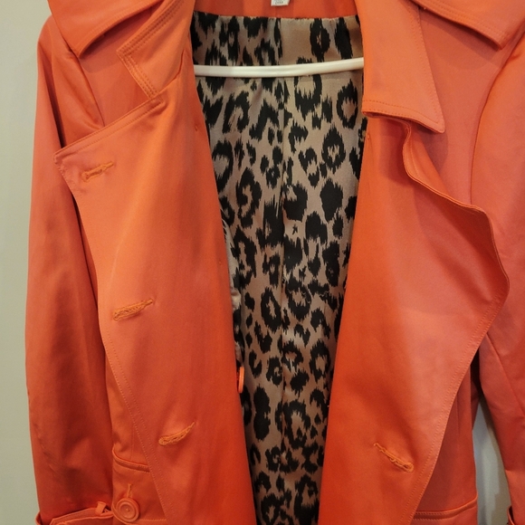 Joan Rivers 3/4 Trench Coat Bright Orange Leopard Lining With Belt Small - Picture 15 of 15